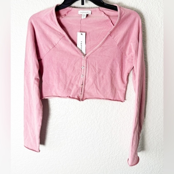 NWT Topshop Washed Button Through Crop Cardi in Pink - Picture 6 of 7